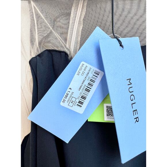 NWT Mugler Abiti Do Robe Jersey Crepe Tulle Mini Dress Black Nude Women's US 0 - Picture 8 of 13